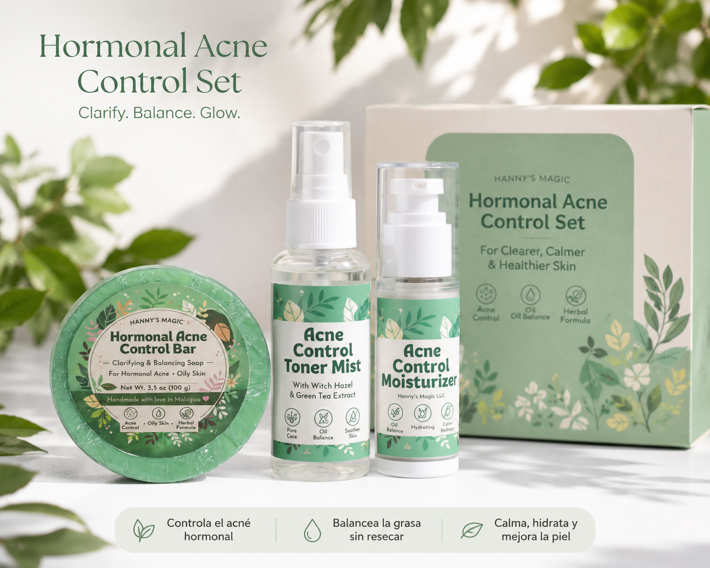 Hormonal Acne Control Set | Soap, Toner & Moisturizer for Clear Skin